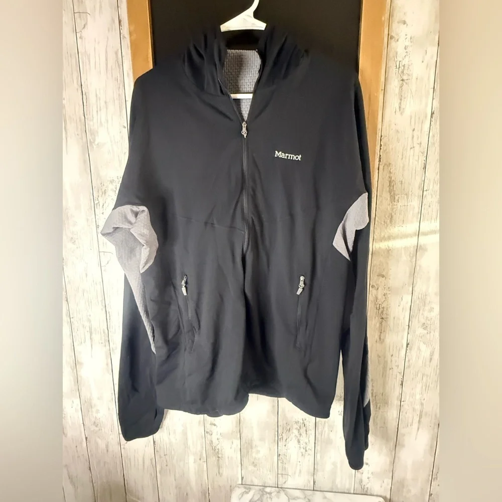 Marmot Variant Hoody Men’s Large Black Gray Hybrid Grid Fleece Jacket C61050